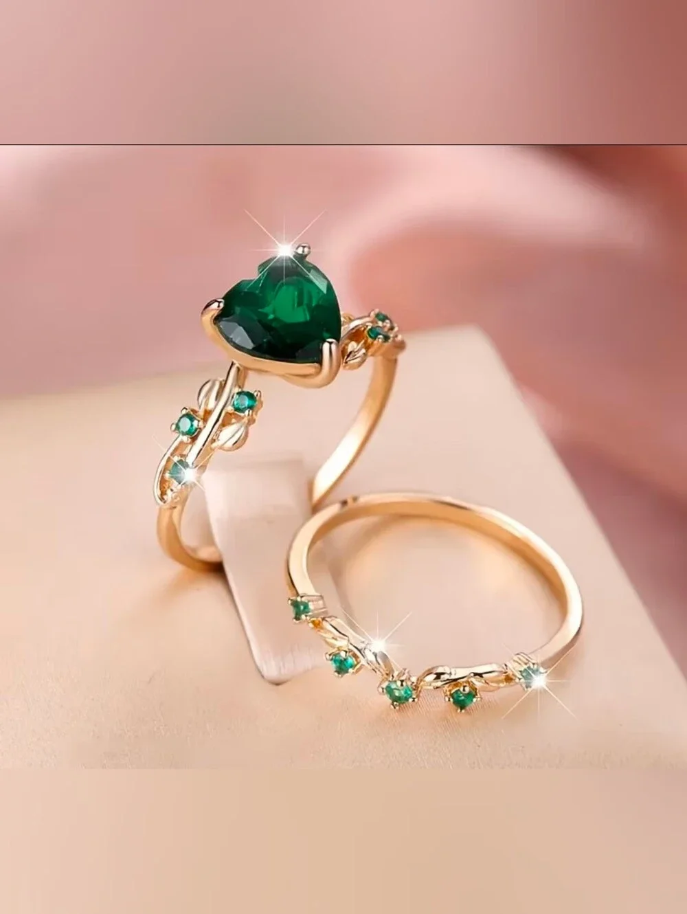 $8 Each Or Bundle 5/$20 Green Heart Emerald Gold Colored Ring Set Size 8